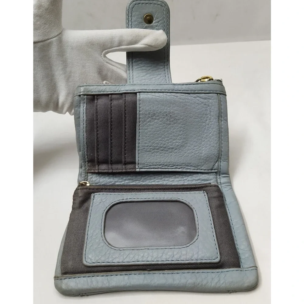 Fossil Blue Leather Zipper Pocket Credit Card Bifold Wallet